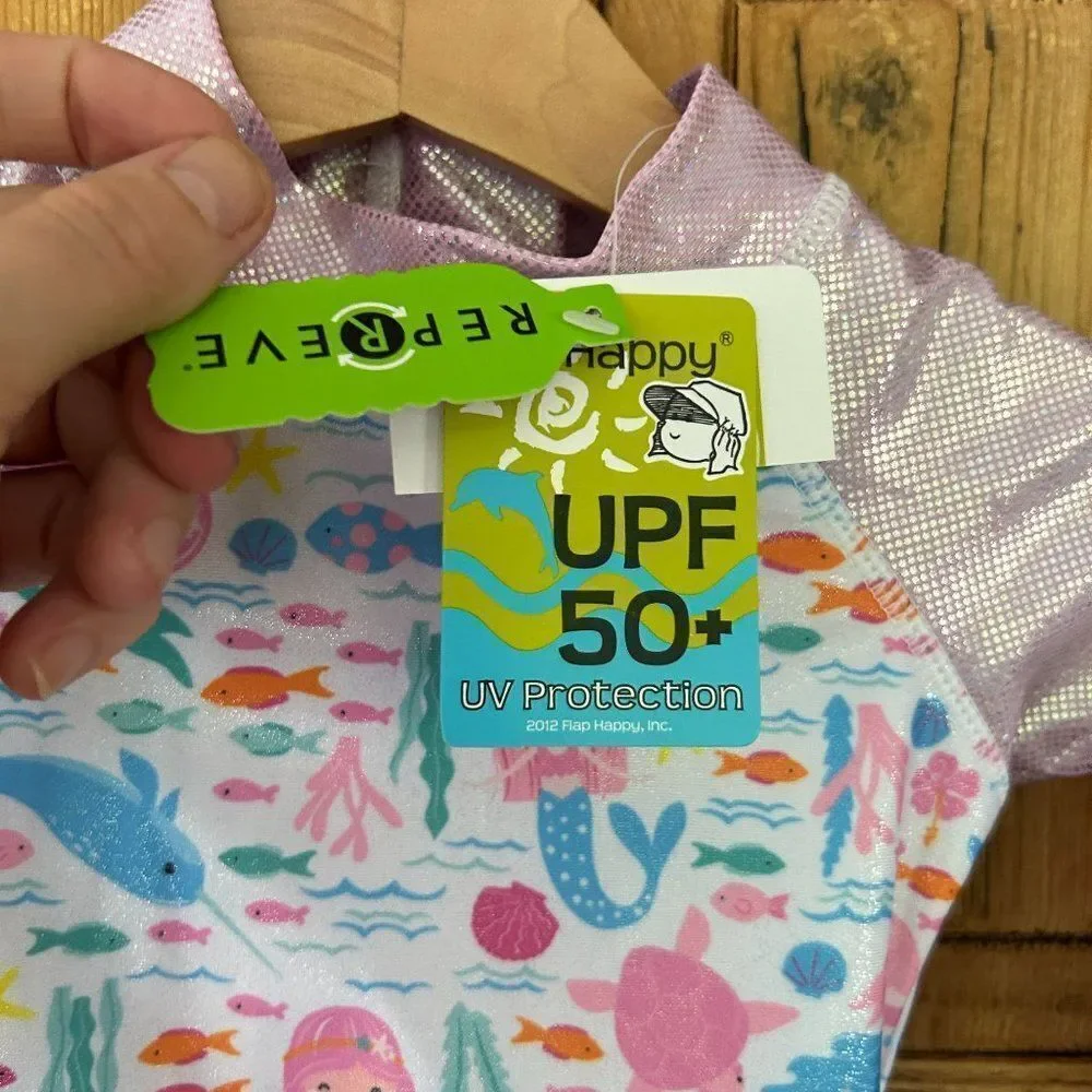 NWT FlapHappy 6M UPF 50+ Rashguard Swimsuit Mermaid‎ Fish Glitter Pink Baby